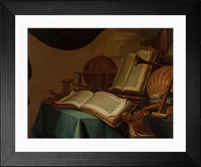 Framed Print : Still Life with Books, a Globe and Musical Instruments, 1660. Creator: Jan Vermeulen Framed Print : Still Life with Books, a Globe and Musical Instruments, 1660. Creator: Jan Vermeulen