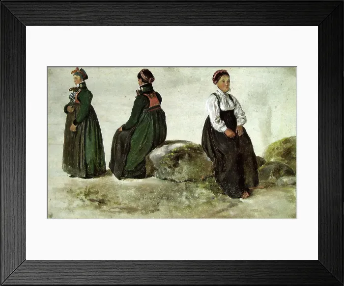 Framed Print : Studies of Female Costumes from Luster in Sogn, 1826. Creator: Johan Christian Dahl