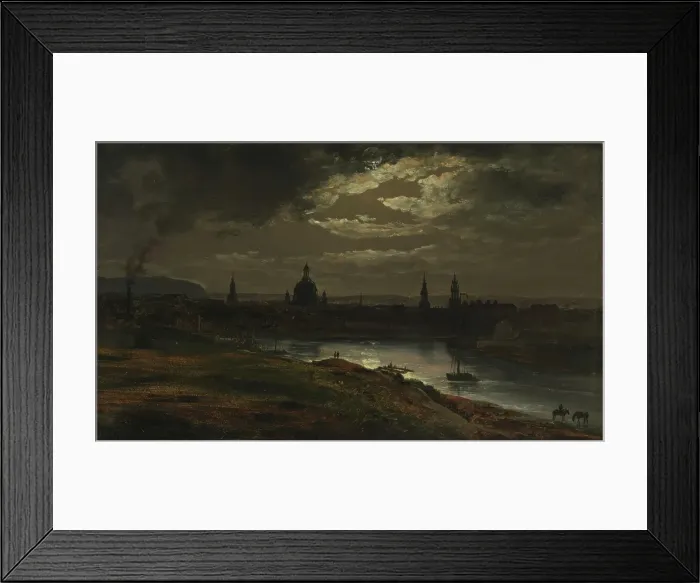 Framed Print : Dresden by Moonlight, 1845. Creator: Johan Christian Dahl