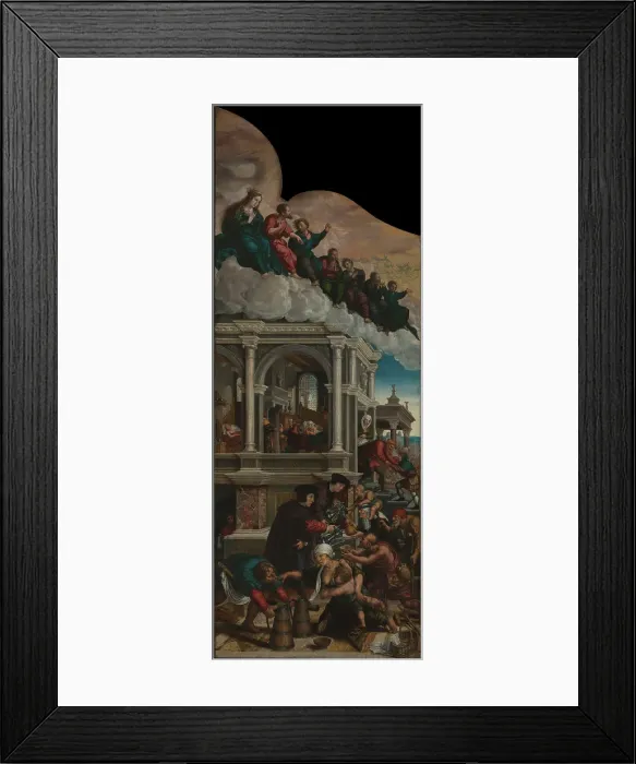 Framed Print : Three Acts of Mercy: Giving the Thirsty to drink, Visiting the Sick and Sheltering... 1517-24 / 25. Creator: Bernaert van Orley Framed Print : Three Acts of Mercy: Giving the Thirsty to drink, Visiting the Sick and Sheltering... 1517-24 / 25. Creator: Bernaert van Orley