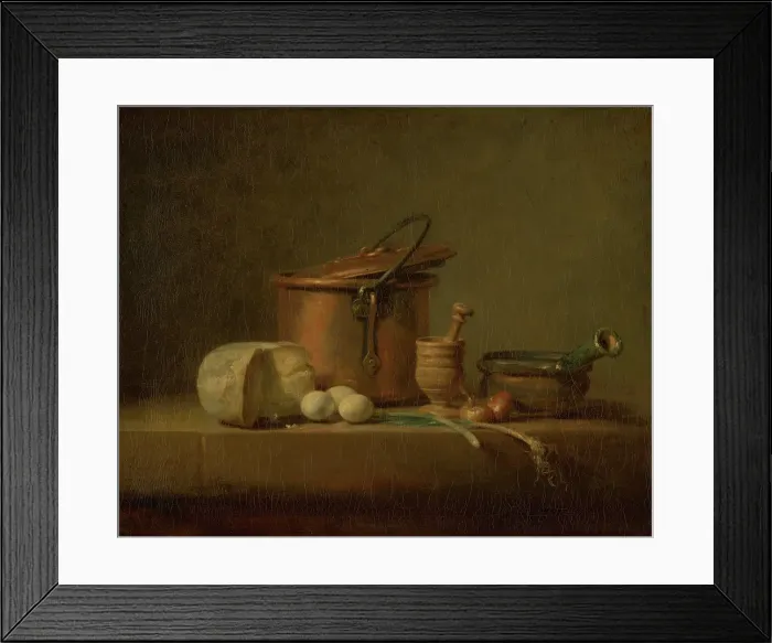 Framed Print : Still Life with Copper Pot, Cheese and Eggs, c1730-1735. Creator: Jean-Simeon Chardin Framed Print : Still Life with Copper Pot, Cheese and Eggs, c1730-1735. Creator: Jean-Simeon Chardin
