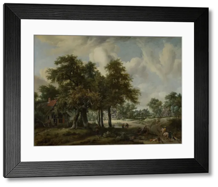 Framed Print : Wooded Landscape with Cottages, c1658-1709. Creator: Meindert Hobbema Framed Print : Wooded Landscape with Cottages, c1658-1709. Creator: Meindert Hobbema