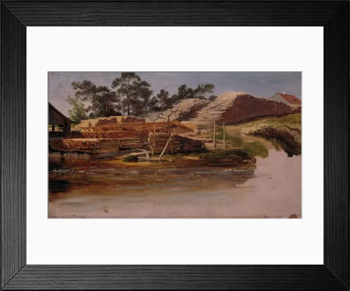 Framed Print : Timber Yard, probably 1839. Creator: Thomas Fearnley Framed Print : Timber Yard, probably 1839. Creator: Thomas Fearnley