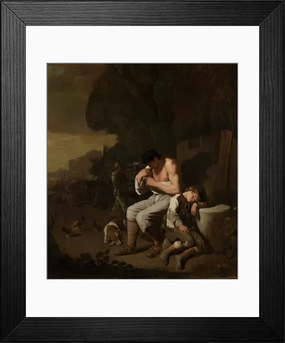 Framed Print : A Sleeping Boy and a Man Removing Fleas from Himself. Creator: Michiel Sweerts Framed Print : A Sleeping Boy and a Man Removing Fleas from Himself. Creator: Michiel Sweerts