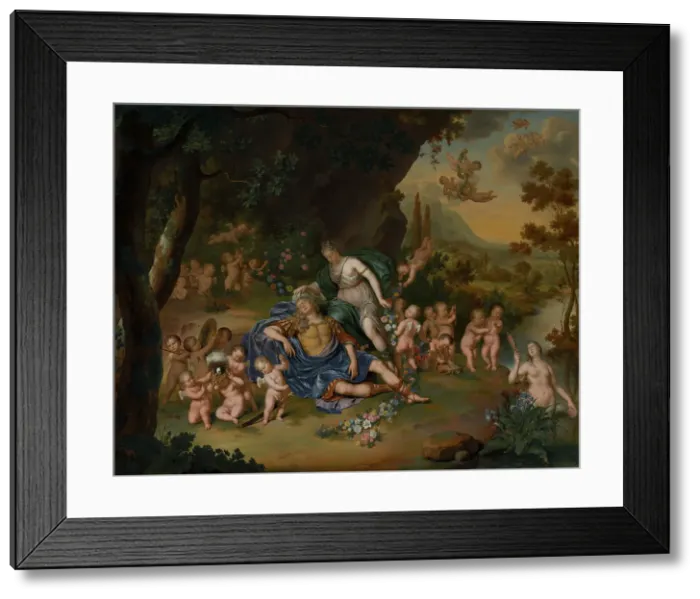 Framed Print : Armida Binding the Sleeping Rinaldo with Flowers, c1680-1740. Creator: Willem van Mieris Framed Print : Armida Binding the Sleeping Rinaldo with Flowers, c1680-1740. Creator: Willem van Mieris