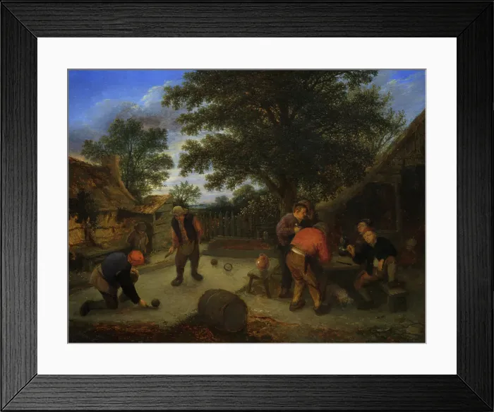 Framed Print : Courtyard with Men Playing a Ball Game and Drinking and Smoking, 1625-1650 or 1650-1675. Creator: Adriaen van Ostade Framed Print : Courtyard with Men Playing a Ball Game and Drinking and Smoking, 1625-1650 or 1650-1675. Creator: Adriaen van Ostade