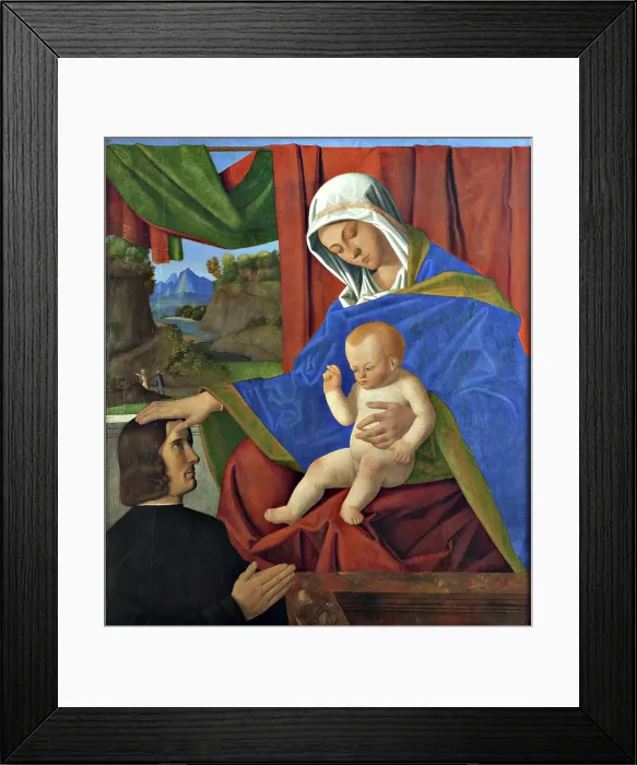Framed Print : The Virgin with the Christ Child and a donor, n.d. c1460-1500. Creator: Francesco di Simone da Santacroce Framed Print : The Virgin with the Christ Child and a donor, n.d. c1460-1500. Creator: Francesco di Simone da Santacroce