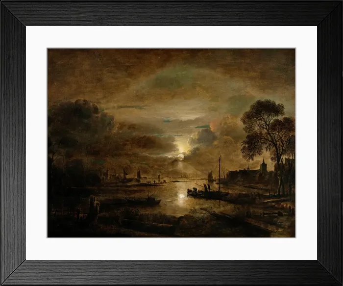 Framed Print : Moonlit River Landscape, after 1641. Creator: Aert van der Neer Framed Print : Moonlit River Landscape, after 1641. Creator: Aert van der Neer
