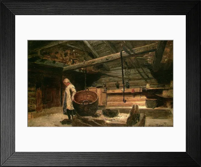 Framed Print : Open-Hearth Room at Voss, 1855. Creator: Adolph Tidemand Framed Print : Open-Hearth Room at Voss, 1855. Creator: Adolph Tidemand