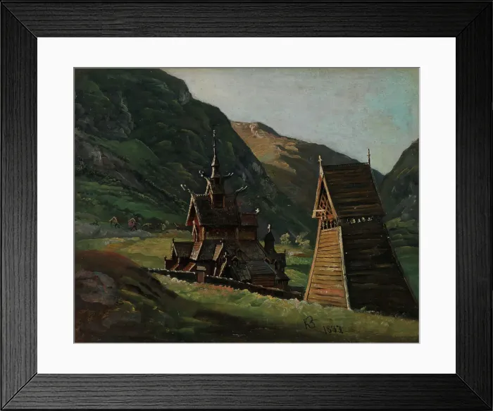 Framed Print : Borgund Stave Church in Laerdal, 1833. Creator: Knud Baade Framed Print : Borgund Stave Church in Laerdal, 1833. Creator: Knud Baade