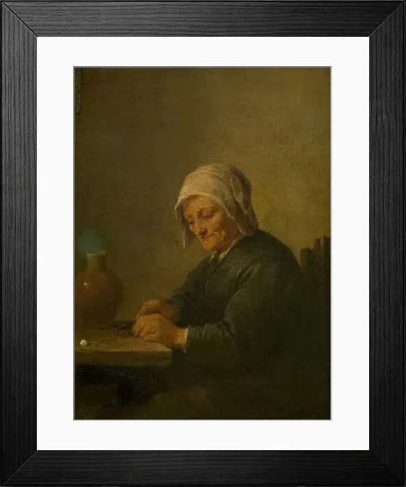 Framed Print : An Old Woman Cutting Tobacco, c1640-1690. Creator: David Teniers II Framed Print : An Old Woman Cutting Tobacco, c1640-1690. Creator: David Teniers II