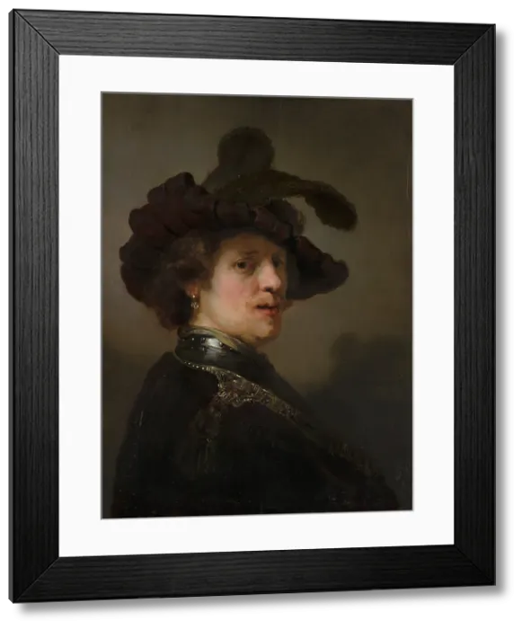 Framed Print : Tronie of a Man with a Feathered Beret, c1635-1640. Creator: Rembrandt Harmensz van Rijn Framed Print : Tronie of a Man with a Feathered Beret, c1635-1640. Creator: Rembrandt Harmensz van Rijn