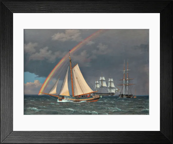 Framed Print : Rainbow at Sea and a Crossing Hunt with other Ships, 1836. Creator: CW Eckersberg Framed Print : Rainbow at Sea and a Crossing Hunt with other Ships, 1836. Creator: CW Eckersberg