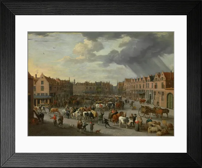 Framed Print : The Old Ox Market in Antwerp, mid-late 17th century. Creator: Erasmus de Bie Framed Print : The Old Ox Market in Antwerp, mid-late 17th century. Creator: Erasmus de Bie