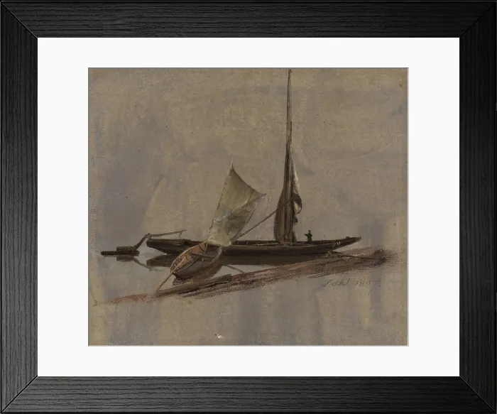 Framed Print : Two Sailing-Boats at the Elbe, 1827. Creator: Johan Christian Dahl Framed Print : Two Sailing-Boats at the Elbe, 1827. Creator: Johan Christian Dahl