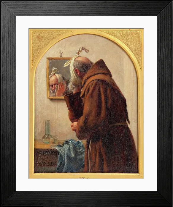 Framed Print : A monk examines himself in a mirror, 1875. Creator: Carl Bloch Framed Print : A monk examines himself in a mirror, 1875. Creator: Carl Bloch