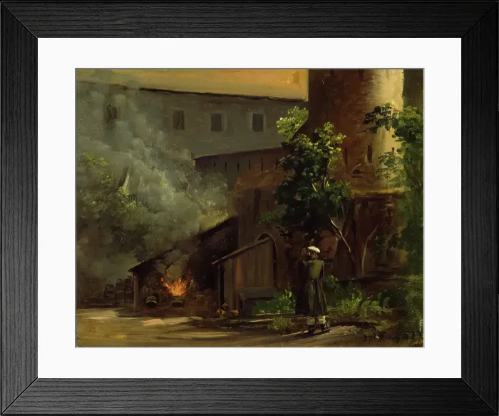 Framed Print : From a Courtyard at the Scharfenberg Castle near Dresden, 1829. Creator: Thomas Fearnley Framed Print : From a Courtyard at the Scharfenberg Castle near Dresden, 1829. Creator: Thomas Fearnley
