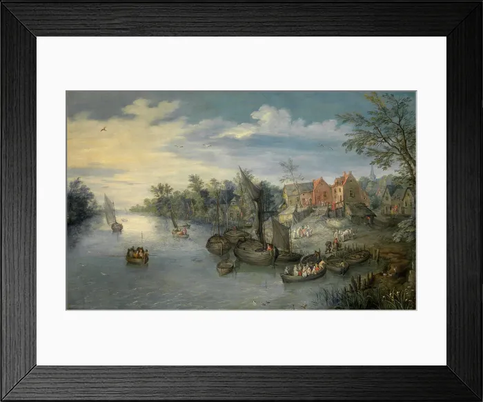 Framed Print : River Landscape, 1603. Creator: Jan Brueghel the Elder Framed Print : River Landscape, 1603. Creator: Jan Brueghel the Elder