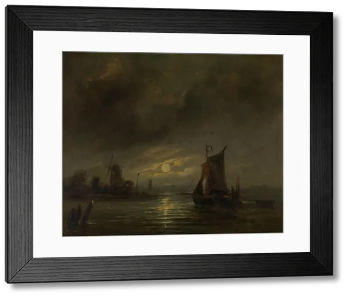 Framed Print : Night View, 1843. Creator: Egidius Linnig Framed Print : Night View, 1843. Creator: Egidius Linnig