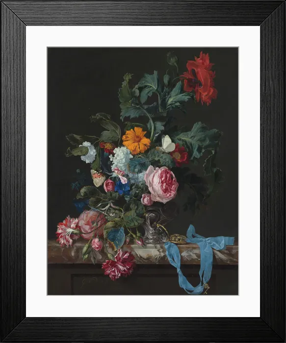 Framed Print : Flower Still Life with a Timepiece, c1647-1683. Creator: Willem van Aelst Framed Print : Flower Still Life with a Timepiece, c1647-1683. Creator: Willem van Aelst