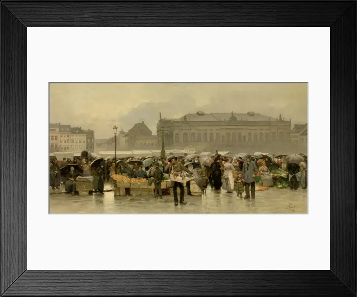 Framed Print : The Market in front of the Theatre in Antwerp, late 19th-early 20th century. Creator: Emile Claus Framed Print : The Market in front of the Theatre in Antwerp, late 19th-early 20th century. Creator: Emile Claus