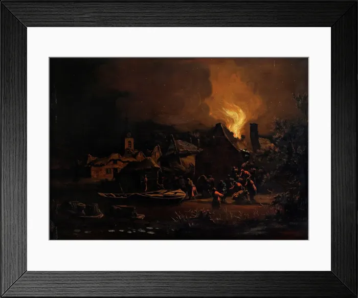 Framed Print : Village Fire by Night, 1654-1664. Creator: Egbert van der Poel Framed Print : Village Fire by Night, 1654-1664. Creator: Egbert van der Poel