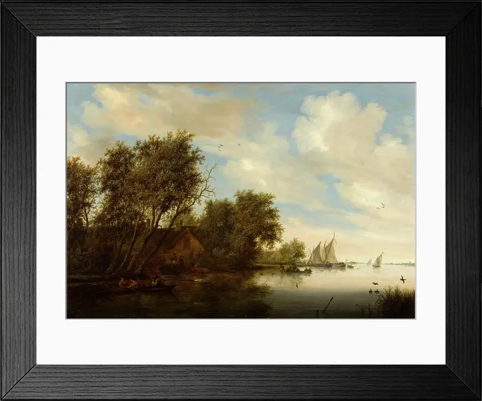 Framed Print : River View with a Man Hunting Ducks. Creator: Salomon Ruysdael Framed Print : River View with a Man Hunting Ducks. Creator: Salomon Ruysdael