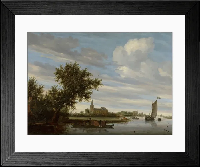 Framed Print : River View with Church and Ferry. Creator: Salomon Ruysdael Framed Print : River View with Church and Ferry. Creator: Salomon Ruysdael