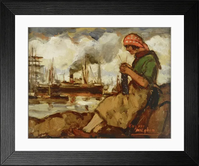 Framed Print : Harbour Girl Knitting, 1922. Creator: Eugeen Van Mieghem Framed Print : Harbour Girl Knitting, 1922. Creator: Eugeen Van Mieghem