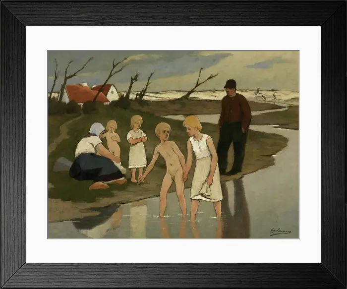 Framed Print : Children Bathing, c1890-1940. Creator: Eugene Laermans Framed Print : Children Bathing, c1890-1940. Creator: Eugene Laermans