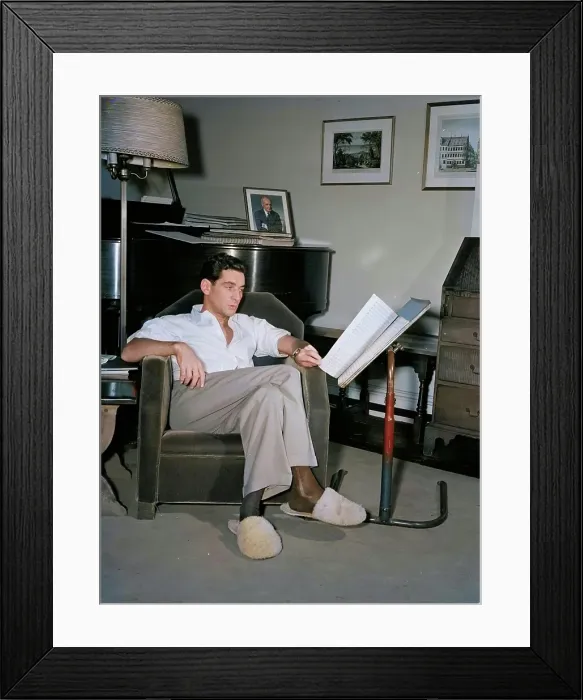 Framed Print : Portrait of Leonard Bernstein in his apartment, New York, N.Y. 1946. Creator: William Paul Gottlieb Framed Print : Portrait of Leonard Bernstein in his apartment, New York, N.Y. 1946. Creator: William Paul Gottlieb