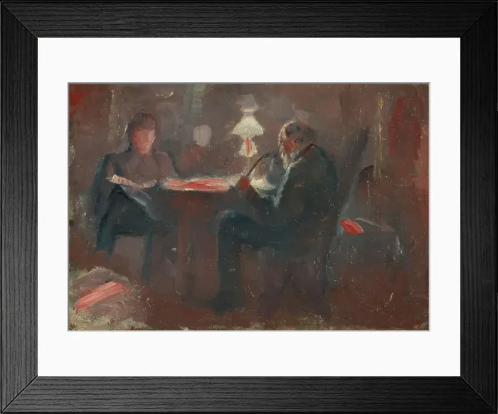 Framed Print : Around the Paraffin Lamp, 1883. Creator: Edvard Munch Framed Print : Around the Paraffin Lamp, 1883. Creator: Edvard Munch