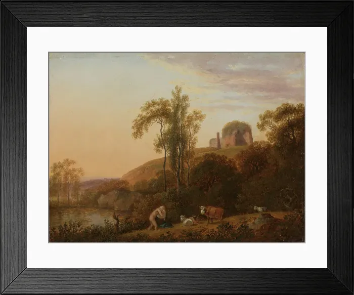 Framed Print : Italian Landscape with Ruins and bathing Woman, Before 1824. Creator: Johann Christian Klengel Framed Print : Italian Landscape with Ruins and bathing Woman, Before 1824. Creator: Johann Christian Klengel
