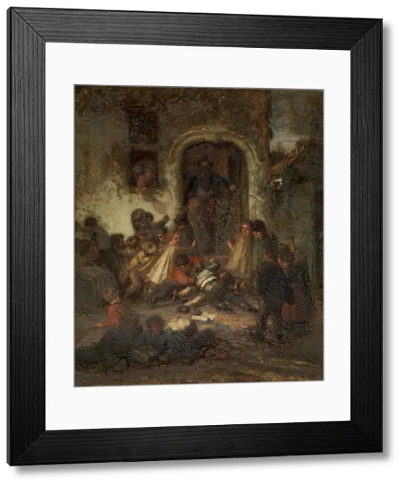 Framed Print : School is Out!, mid-late 19th century. Creator: Eugene Francois de Block Framed Print : School is Out!, mid-late 19th century. Creator: Eugene Francois de Block