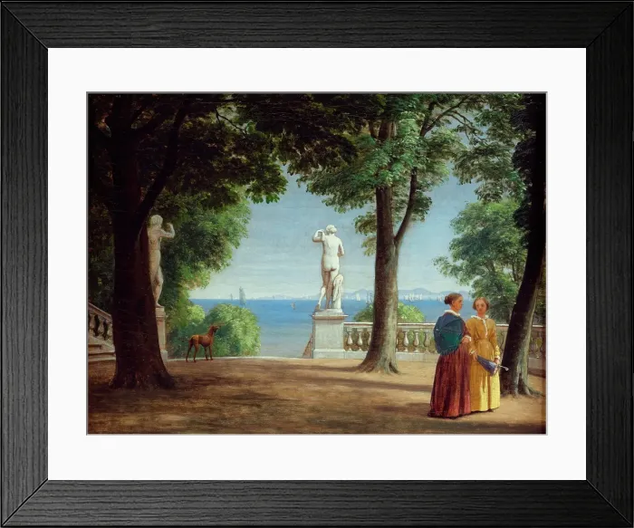 Framed Print : View towards Kullen from a garden terrace with statues (Marienlyst?), n.d. c1840-1870.. Creator: Peter Christian Thamsen Skovgaard Framed Print : View towards Kullen from a garden terrace with statues (Marienlyst?), n.d. c1840-1870.. Creator: Peter Christian Thamsen Skovgaard