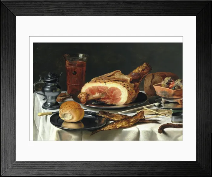 Framed Print : Still Life with Ham, 1625. Creator: Pieter Claesz Framed Print : Still Life with Ham, 1625. Creator: Pieter Claesz