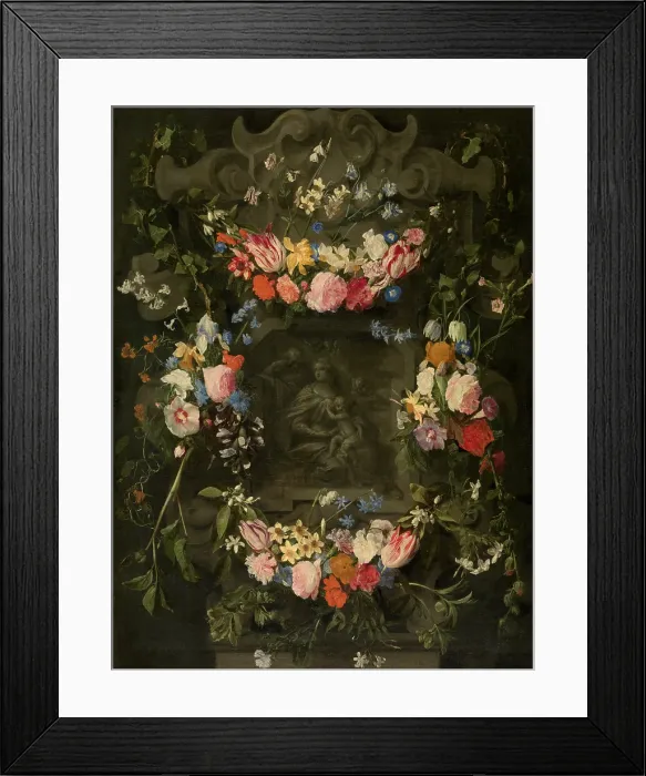 Framed Print : The Holy Family Surrounded by a Garland of Flowers. Creator: Jacob Denys Framed Print : The Holy Family Surrounded by a Garland of Flowers. Creator: Jacob Denys