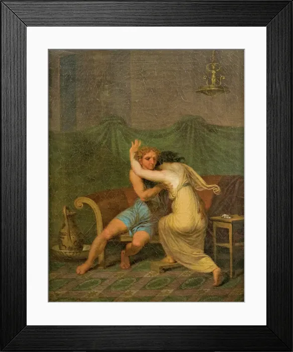 Framed Print : Catullus and Lesbia, who in his arms seeking solace for her spurvs death, 1809. Creator: Nicolai Abraham Abildgaard Framed Print : Catullus and Lesbia, who in his arms seeking solace for her spurvs death, 1809. Creator: Nicolai Abraham Abildgaard