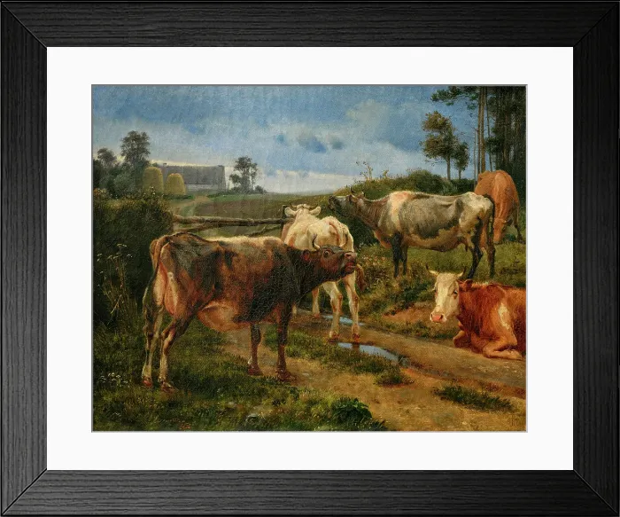 Framed Print : Bellowing cows by the fence gate, 1847. Creator: Johan Thomas Lundbye Framed Print : Bellowing cows by the fence gate, 1847. Creator: Johan Thomas Lundbye