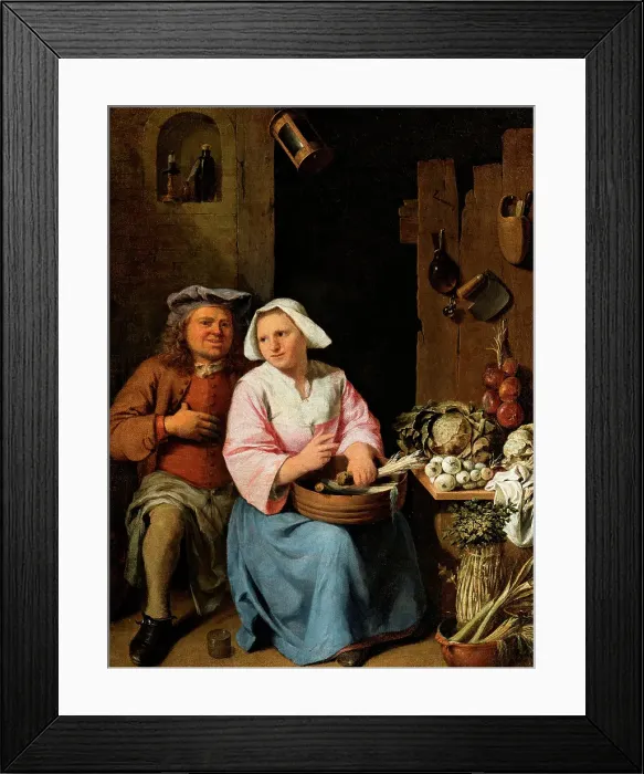 Framed Print : Amorous Couple in the Kitchen, 1702. Creator: Nicolas van Haeften Framed Print : Amorous Couple in the Kitchen, 1702. Creator: Nicolas van Haeften