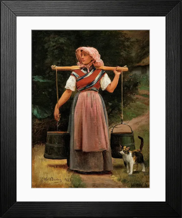 Framed Print : A milkmaid, 1876. Creator: Otto Bache Framed Print : A milkmaid, 1876. Creator: Otto Bache
