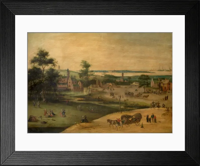 Framed Print : Village at the Scheldt, 1587. Creator: Jacob Grimer