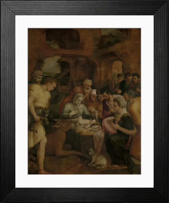 Framed Print : The Adoration of the Shepherds, 1568. Creator: Frans Floris Framed Print : The Adoration of the Shepherds, 1568. Creator: Frans Floris
