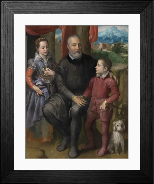 Framed Print : Portrait Group with the Artist's Father Amilcare Anguissola and her siblings Minerva and... c1559. Creator: Sofonisba Anguissola Framed Print : Portrait Group with the Artist's Father Amilcare Anguissola and her siblings Minerva and... c1559. Creator: Sofonisba Anguissola