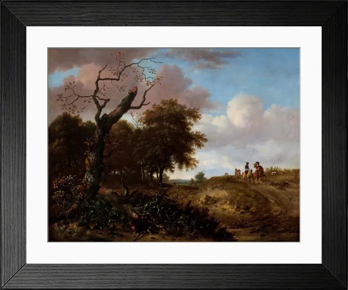 Framed Print : Hunting party in the dunes, 1660-1665. Creator: Jan Wijnants Framed Print : Hunting party in the dunes, 1660-1665. Creator: Jan Wijnants