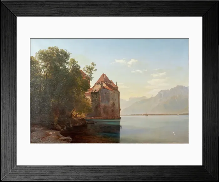Framed Print : Castle by Lake Geneva, 1876. Creator: Janus Andreas Bartholin la Cour Framed Print : Castle by Lake Geneva, 1876. Creator: Janus Andreas Bartholin la Cour