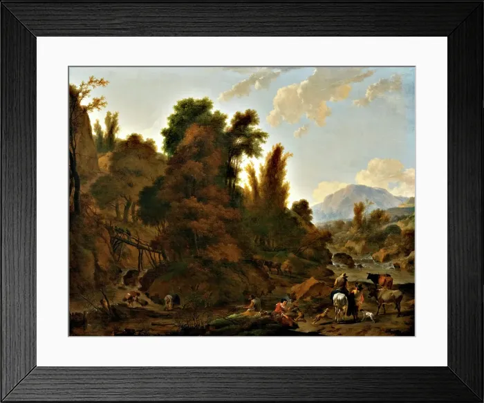 Framed Print : Copy after Nicolaes Pietersz. Berchem Rush Gatherers, c1810. Creator: Unknown Framed Print : Copy after Nicolaes Pietersz. Berchem Rush Gatherers, c1810. Creator: Unknown