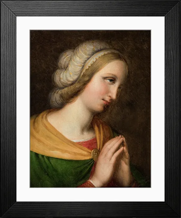 Framed Print : Head and shoulders portrait of a praying woman. Copy of a painting by Perugino, n.d. c1800-1860. Creator: Johan Ludvig Gebhard Lund Framed Print : Head and shoulders portrait of a praying woman. Copy of a painting by Perugino, n.d. c1800-1860. Creator: Johan Ludvig Gebhard Lund