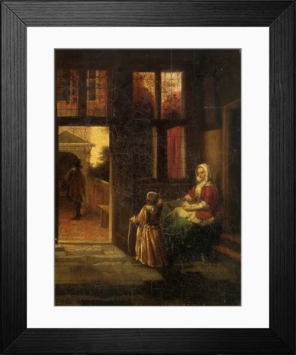 Framed Print : Partial copy after Pieter de Hooch Interior Scene with a Woman Reading and a... 1700s or 1800s. Creator: Unknown Framed Print : Partial copy after Pieter de Hooch Interior Scene with a Woman Reading and a... 1700s or 1800s. Creator: Unknown