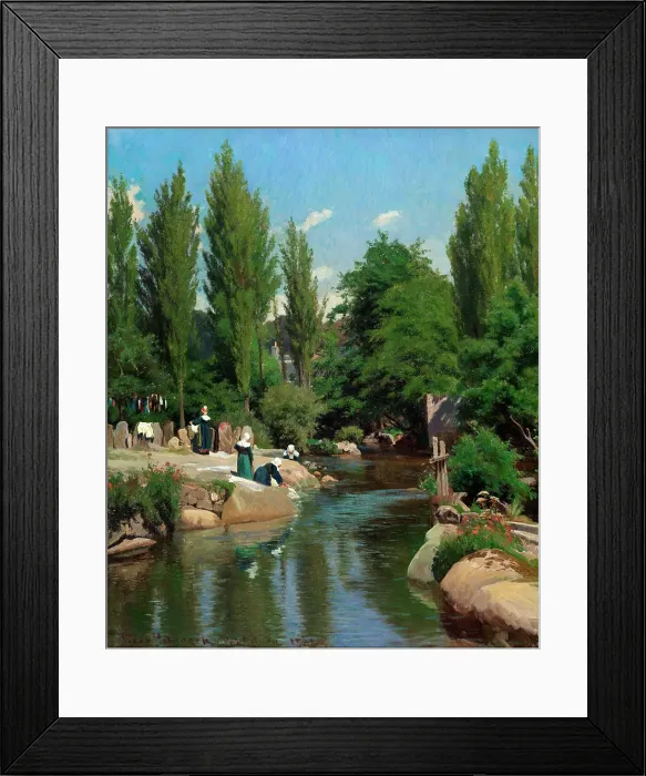 Framed Print : Washing clothes by a creek in Brittany, 1882. Creator: Viggo Christian Frederik Vilhelm Pedersen Framed Print : Washing clothes by a creek in Brittany, 1882. Creator: Viggo Christian Frederik Vilhelm Pedersen